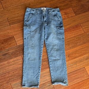 PAIGE Washed Light Blue Cargo Jeans